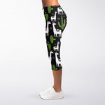 Cactus And Llama Pattern Print Women's Capri Leggings