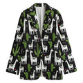 Cactus And Llama Pattern Print Women's Cotton Blazer