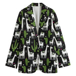 Cactus And Llama Pattern Print Women's Cotton Blazer