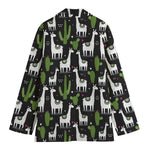 Cactus And Llama Pattern Print Women's Cotton Blazer