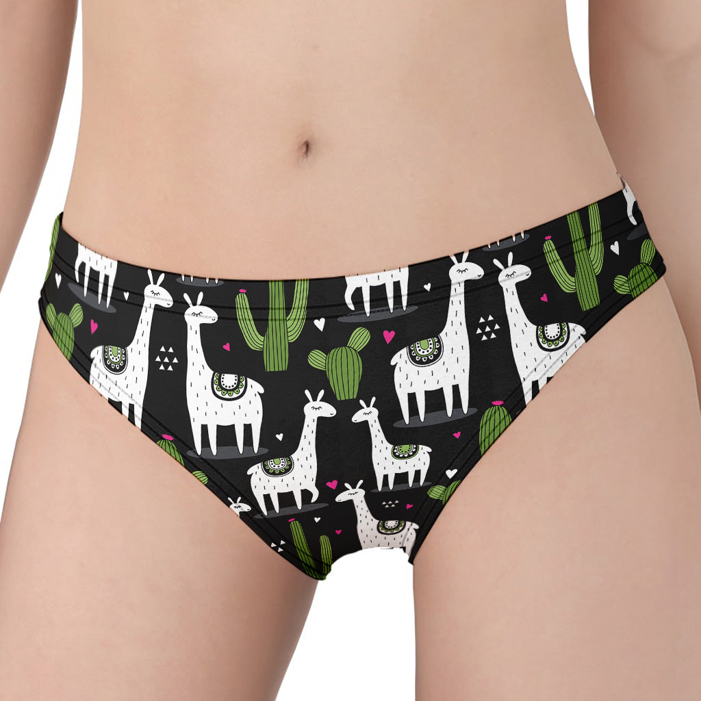 Cactus And Llama Pattern Print Women's Panties