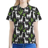 Cactus And Llama Pattern Print Women's Polo Shirt