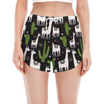 Cactus And Llama Pattern Print Women's Split Running Shorts