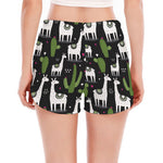 Cactus And Llama Pattern Print Women's Split Running Shorts