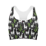Cactus And Llama Pattern Print Women's Sports Bra