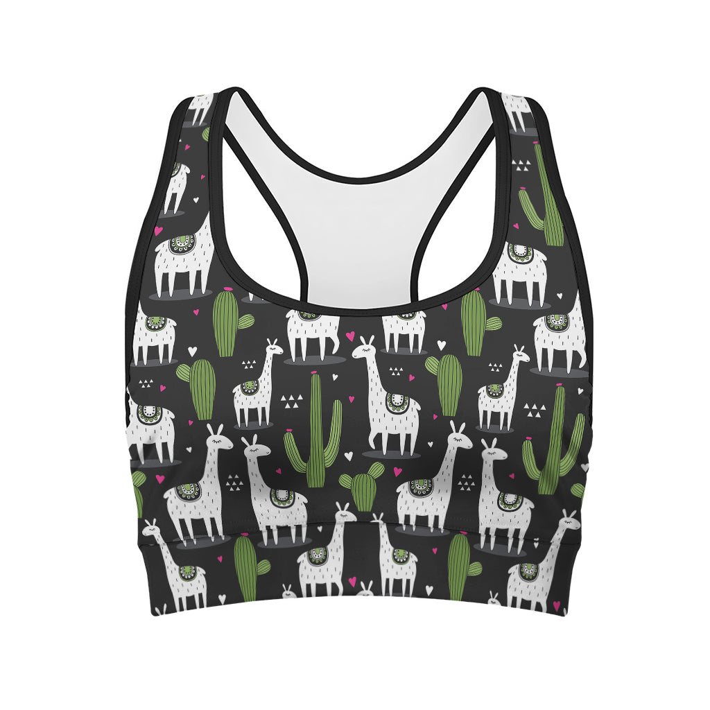 Cactus And Llama Pattern Print Women's Sports Bra
