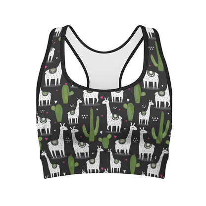 Cactus And Llama Pattern Print Women's Sports Bra