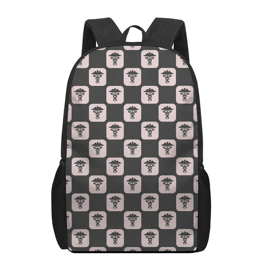 Caduceus Pattern Print 17 Inch Backpack