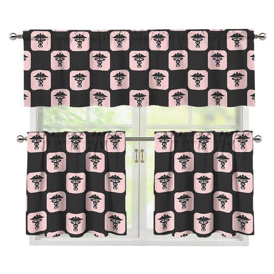 Caduceus Pattern Print 3 Piece Kitchen Curtains
