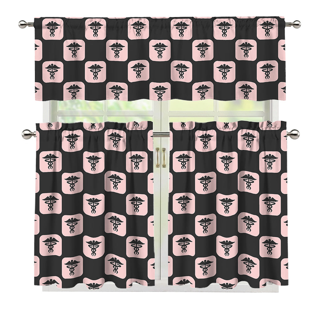 Caduceus Pattern Print 3 Piece Kitchen Curtains