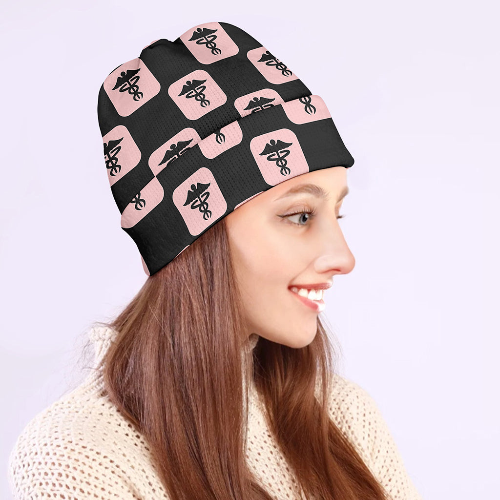 Caduceus Pattern Print Beanie
