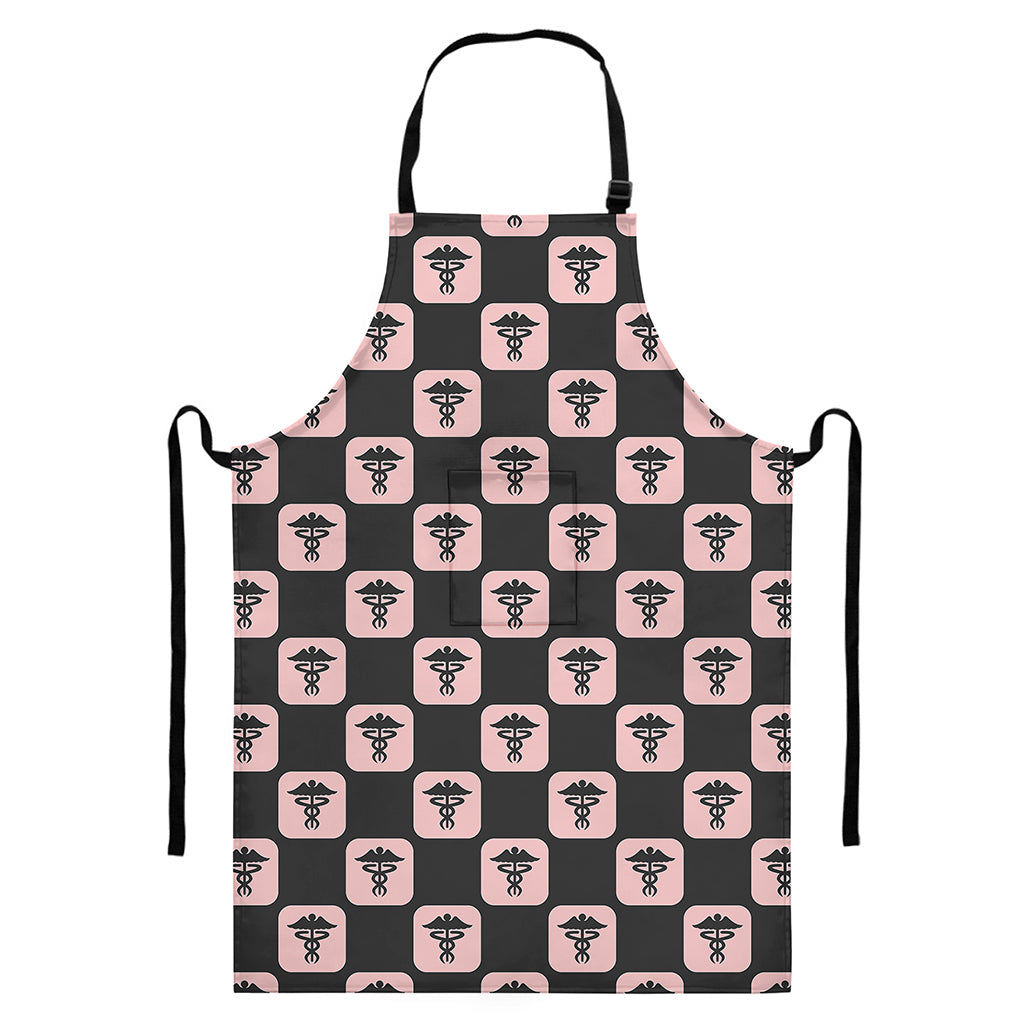 Caduceus Pattern Print Bib Apron With Pocket