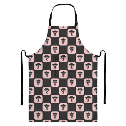 Caduceus Pattern Print Bib Apron With Pocket