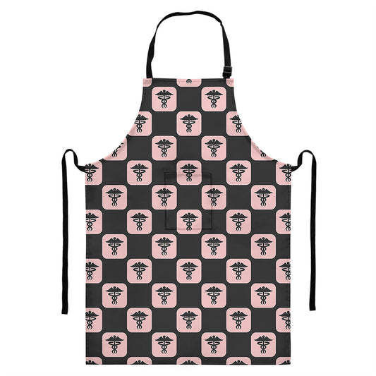 Caduceus Pattern Print Bib Apron With Pocket