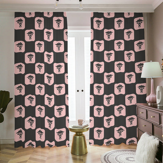 Caduceus Pattern Print Blackout Pencil Pleat Curtains