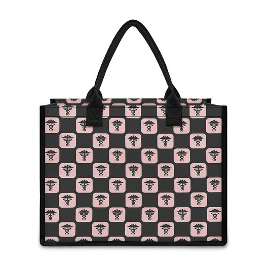 Caduceus Pattern Print Canvas Tote Bag