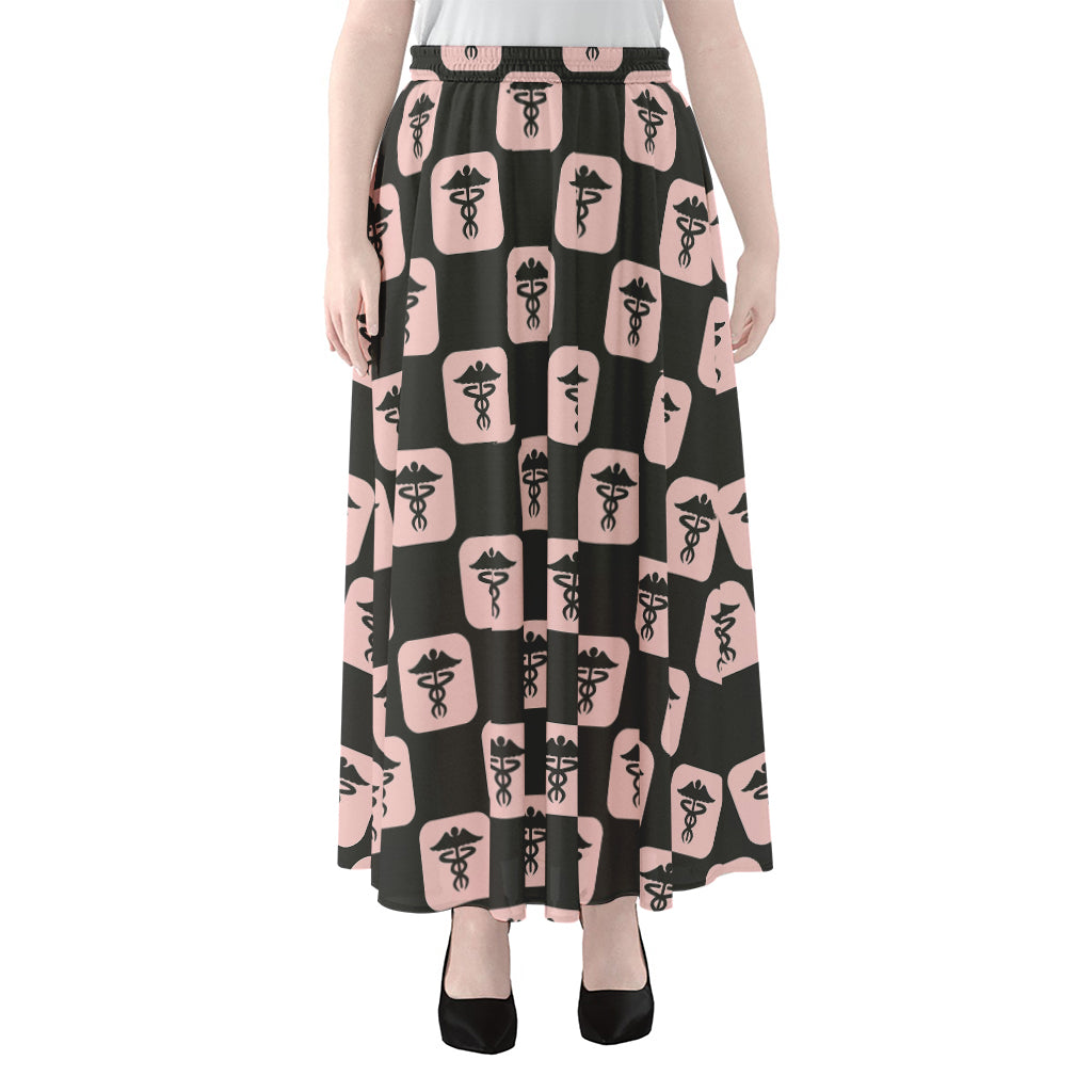 Caduceus Pattern Print Chiffon Maxi Skirt