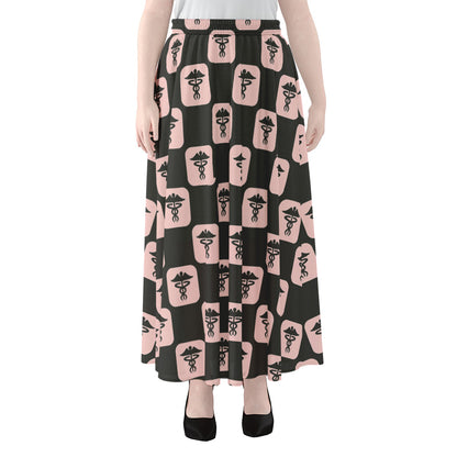 Caduceus Pattern Print Chiffon Maxi Skirt