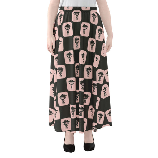 Caduceus Pattern Print Chiffon Maxi Skirt