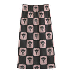 Caduceus Pattern Print Cotton Front Slit Maxi Skirt