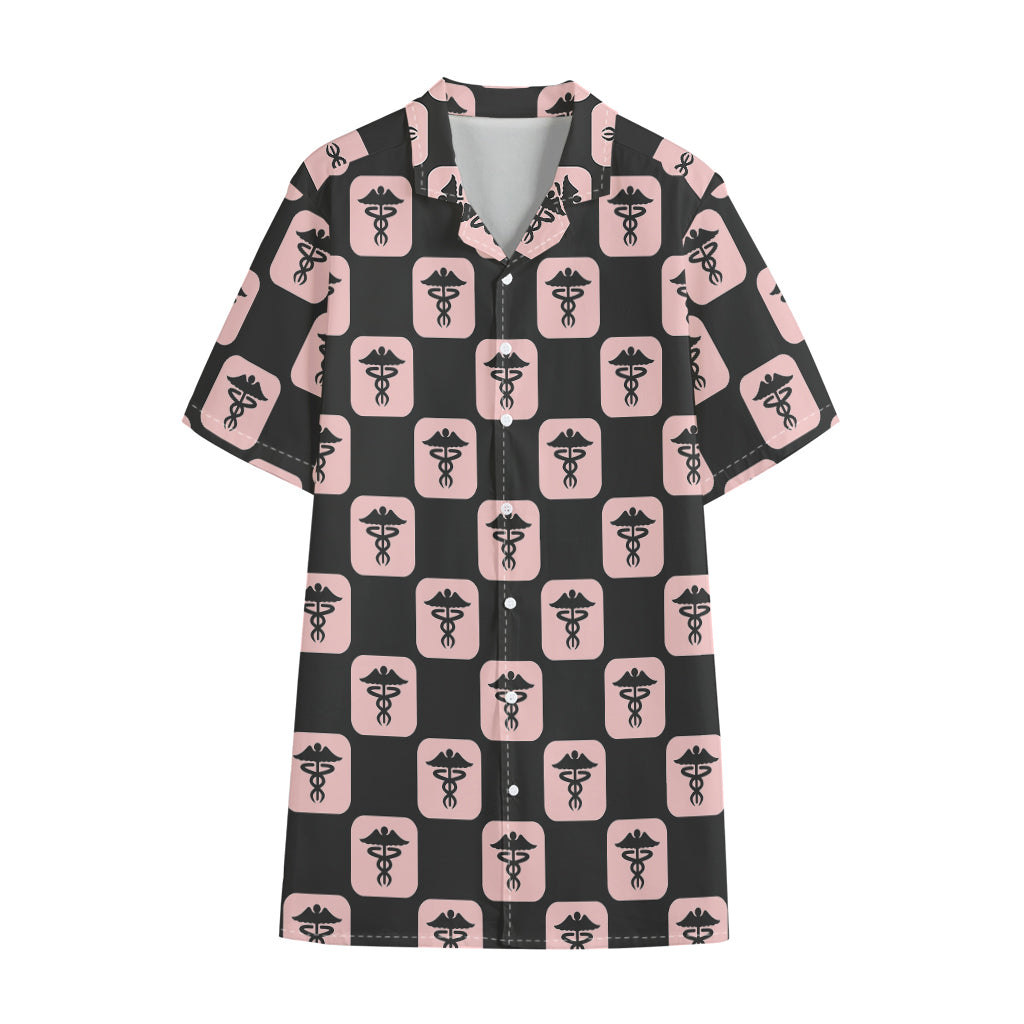 Caduceus Pattern Print Cotton Hawaiian Shirt