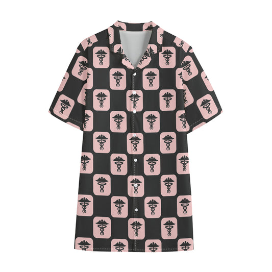 Caduceus Pattern Print Cotton Hawaiian Shirt