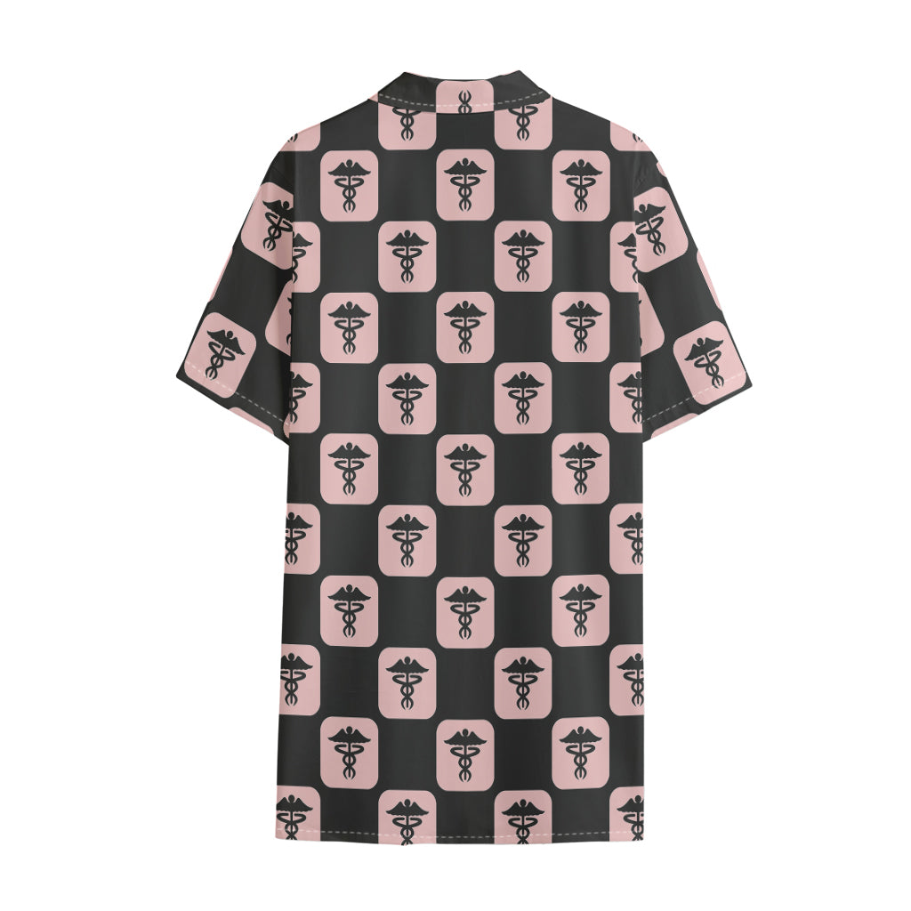 Caduceus Pattern Print Cotton Hawaiian Shirt