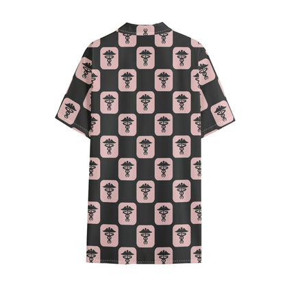 Caduceus Pattern Print Cotton Hawaiian Shirt