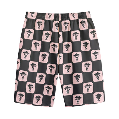 Caduceus Pattern Print Cotton Shorts