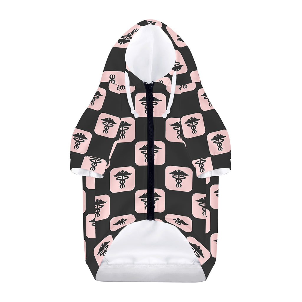 Caduceus Pattern Print Dog Zip Up Hoodie
