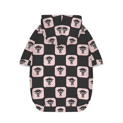 Caduceus Pattern Print Dog Zip Up Hoodie