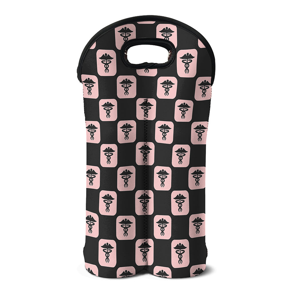 Caduceus Pattern Print Double Neoprene Wine Tote