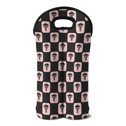Caduceus Pattern Print Double Neoprene Wine Tote