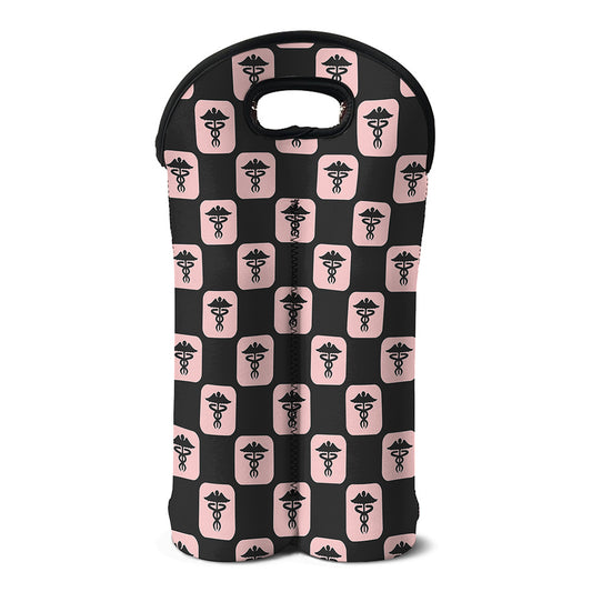 Caduceus Pattern Print Double Neoprene Wine Tote