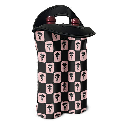 Caduceus Pattern Print Double Neoprene Wine Tote