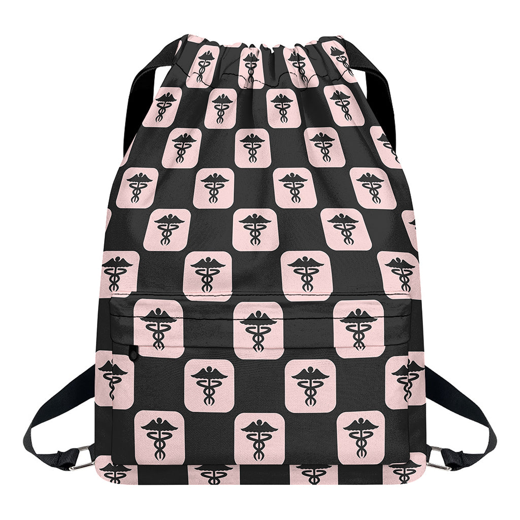 Caduceus Pattern Print Drawstring Backpack