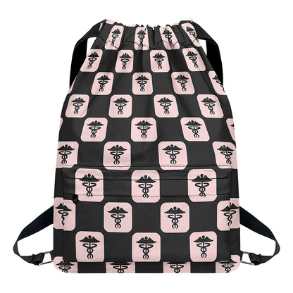 Caduceus Pattern Print Drawstring Backpack