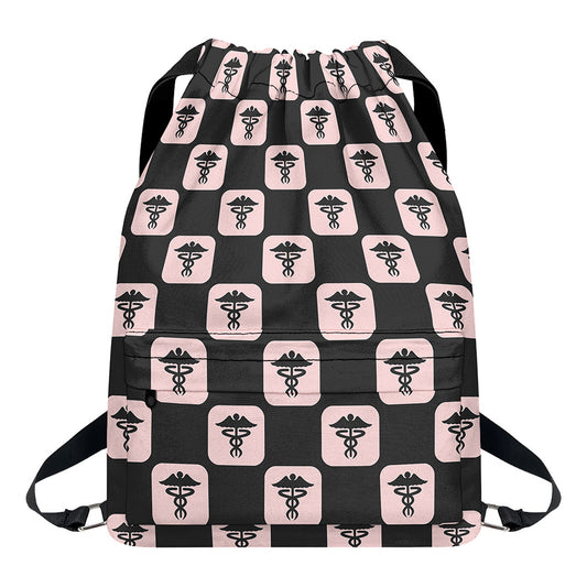 Caduceus Pattern Print Drawstring Backpack