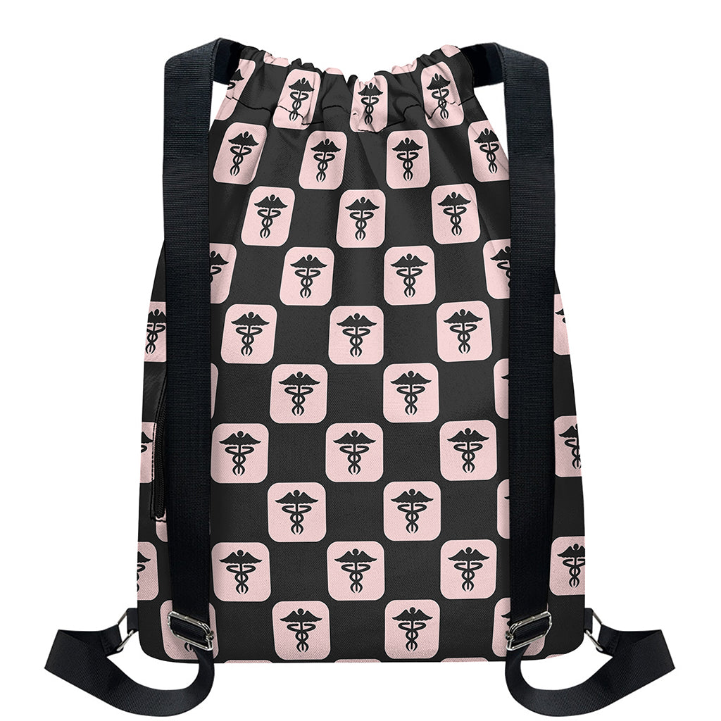 Caduceus Pattern Print Drawstring Backpack