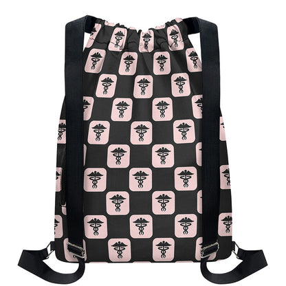 Caduceus Pattern Print Drawstring Backpack
