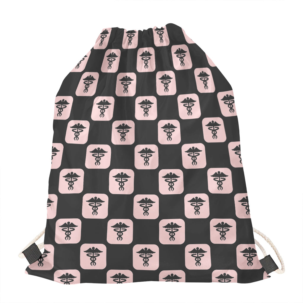 Caduceus Pattern Print Drawstring Bag