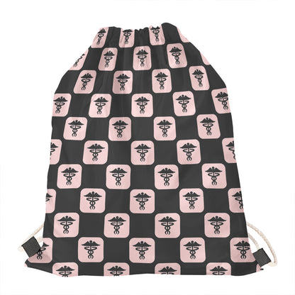 Caduceus Pattern Print Drawstring Bag