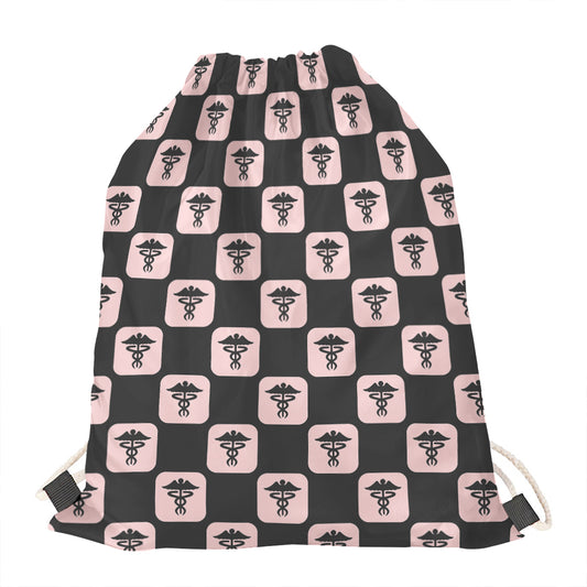 Caduceus Pattern Print Drawstring Bag
