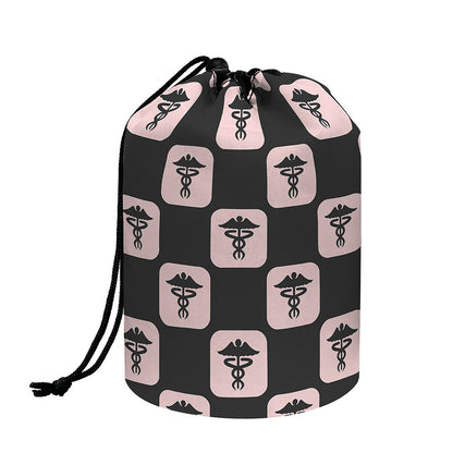 Caduceus Pattern Print Drawstring Makeup Bag