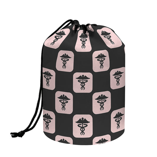 Caduceus Pattern Print Drawstring Makeup Bag