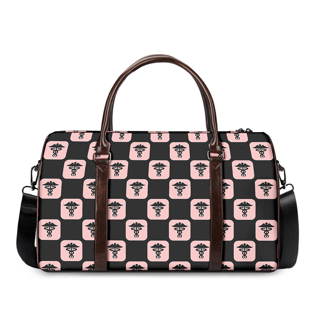 Caduceus Pattern Print Duffle Bag