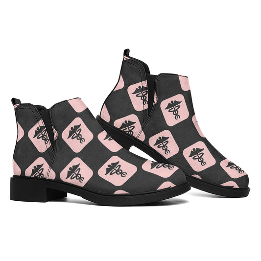 Caduceus Pattern Print Flat Ankle Boots