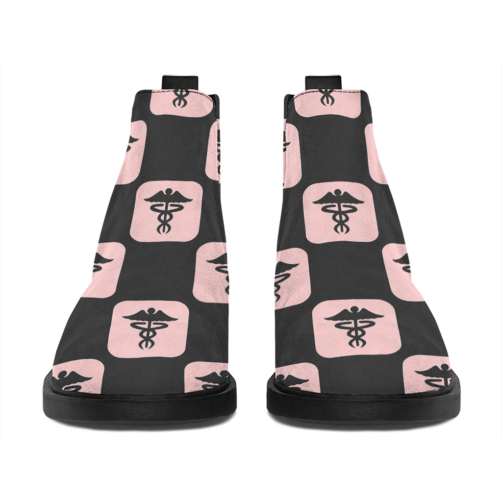 Caduceus Pattern Print Flat Ankle Boots