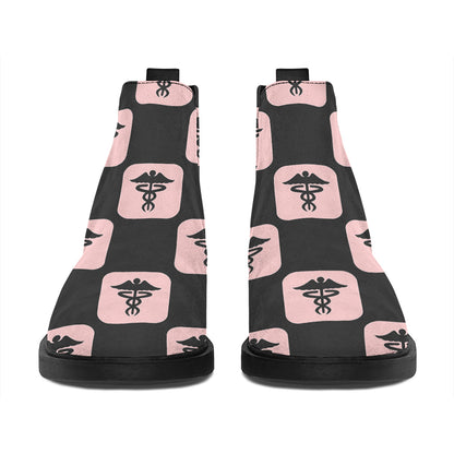 Caduceus Pattern Print Flat Ankle Boots