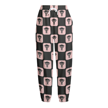 Caduceus Pattern Print Fleece Lined Knit Pants